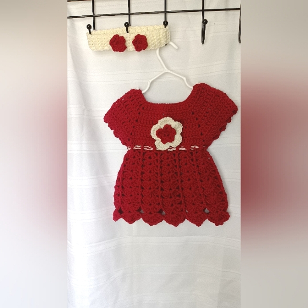 Dress newborn 0-9 months with matching headband handmade crochet